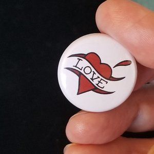 NWT Love Heart Tatoo Pin 1" Red White